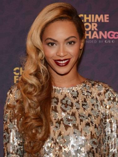 Beyonce Knowles Attraktive Echthaar Längeren Gewellten Hundgeknüpft Perücken etwa 22" 