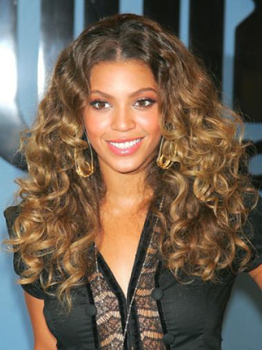 Beyonce Knowles Echthaar Längere Gelockten Mono-Filmansatzperücken etwa 18" 