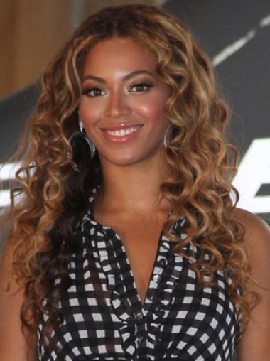 Beyonce Knowles Längeren Stufigen Gelockten Hundgeknüpft Echthaarperücken Perücken etwa 20" 
