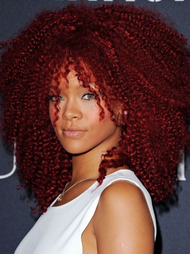 Rihanna Diva Längere Gelockten Frisur Spitzen Echthaarperücken