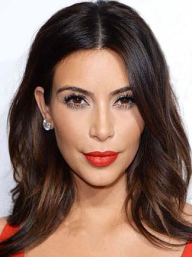 Kim Kardashian Attraktiven Längeren Gewellten Mono-Filmansatz Echthaarperücken