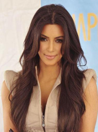 Kardashian Frisur Längeren Gewellten Mono-Filmansatz Echthaarperücken