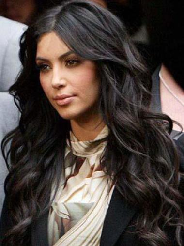 Längere Gewellten Kim Kardashian Frisur Mono-Filmansatz Echthaarperücken