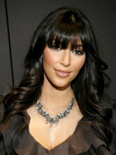 Kim Kardashian Längere Gewellten Schwarzen Echthaarperücken