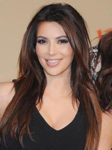 Kim Kardashian Längere Glatten Hundgeknüpften Echthaarperücken