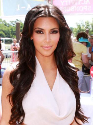 Kim Kardashian Längere Gewellten Mono-Filmansatz Synthetikerücken 