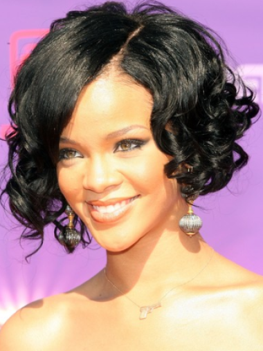Rihanna Kurze Twisty Gelockten Spitzen Echthaarperücken