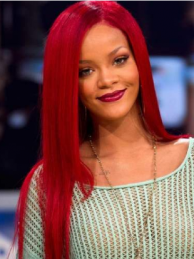 Rihanna Cascades Stilen Echthaar Längeren Glatten Mono-Filmansatzperücken 