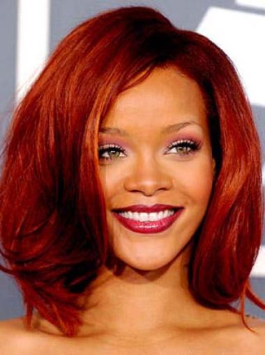 Rihanna Rote mit Einfach Gewellten 12" Mono-Filmansatz Echthaarperücken